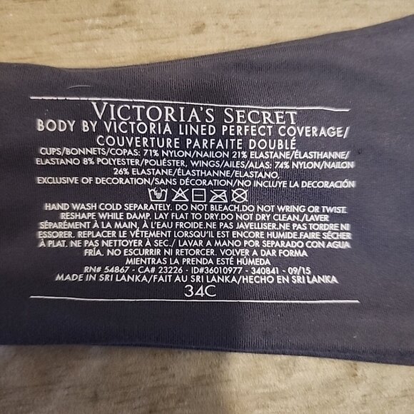 Body By Victoria's Secret Lined Perfect Coverage Bra 34C Gray Underwire - Picture 3 of 3